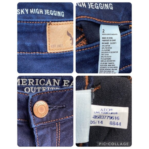American Eagle AEO Women Blue Jeans Sky High Jegging Size 2 Dark Wash Stretchy - Picture 7 of 9